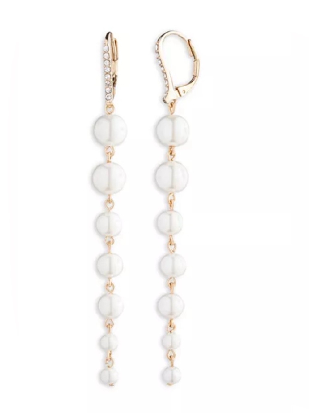 Lauren Ralph Lauren Pavé & Imitation Pearl Linear Drop Earrings in Gold Tone